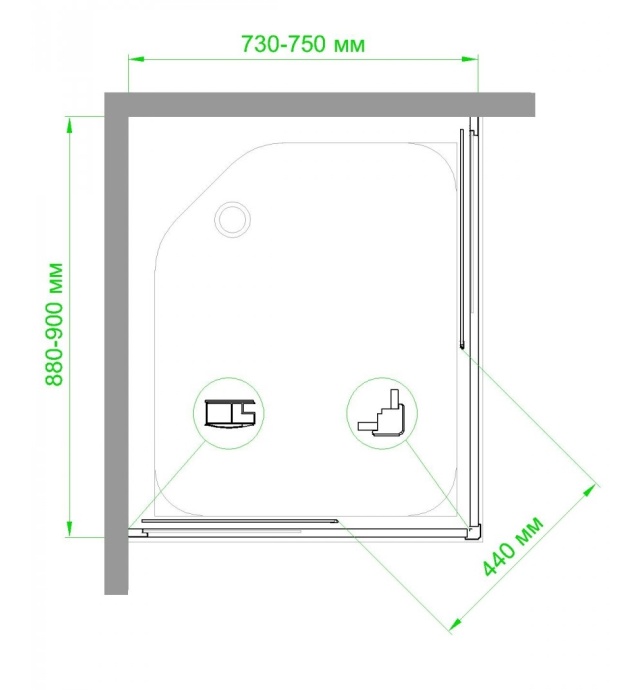 Душевой уголок Royal Bath HPD 75x90 профиль черный стекло матовое RB9075HPD-C-BL - 3