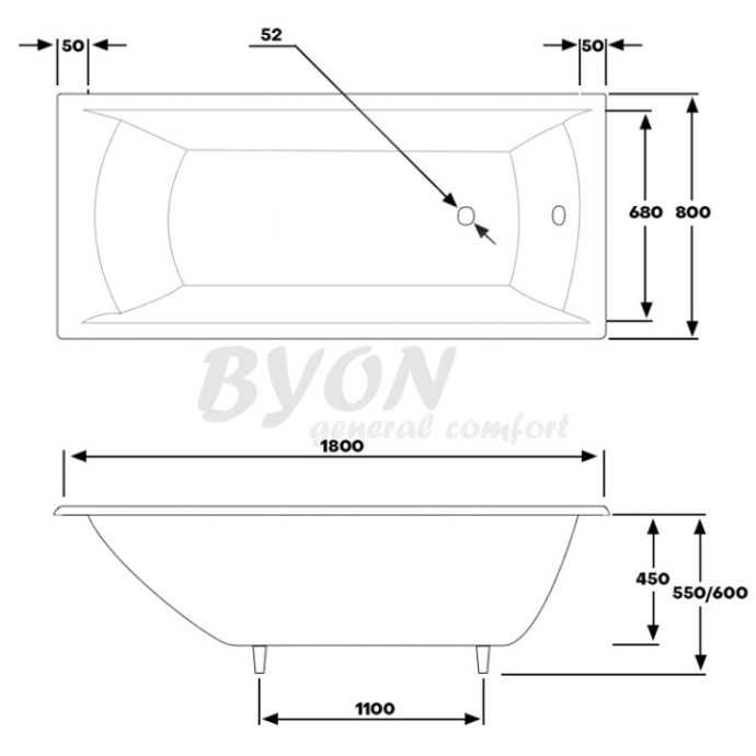 Чугунная ванна Byon Milan 180x80  Н0000372 - 5