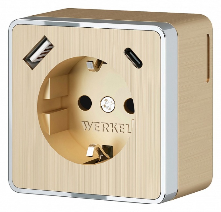 Розетка с заземлением, шторками и USB Werkel Gallant шампань рифленый W5071710 - 0