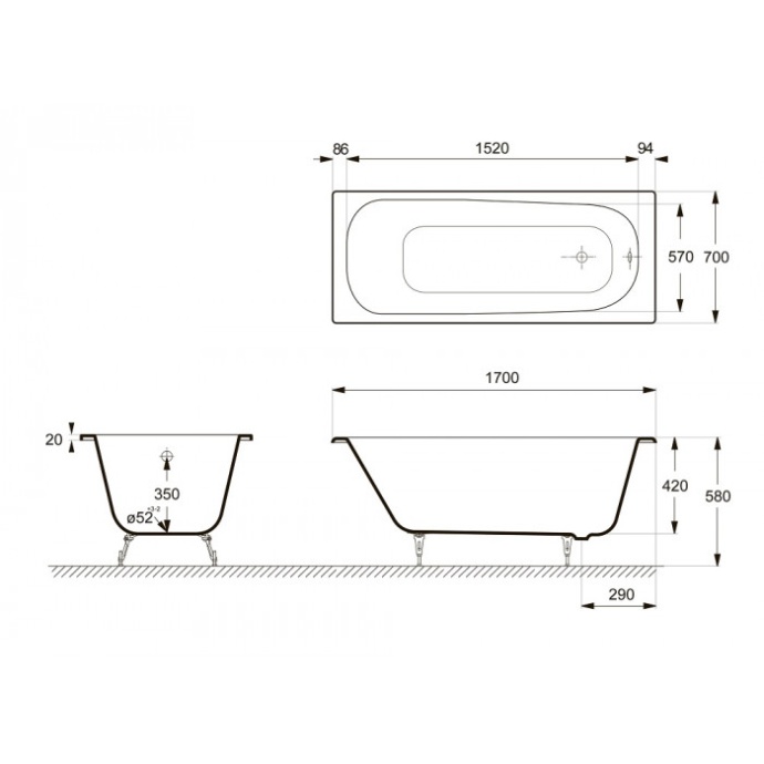 Ванна чугунная Delice Continental 170х70 белый DLR230613 - 1