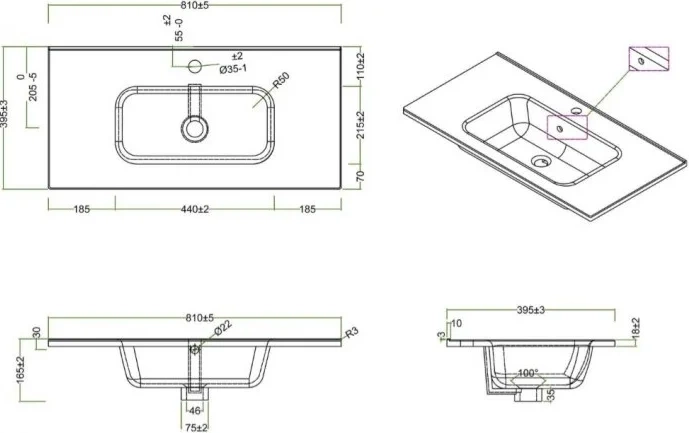 Мебельная раковина Belbagno 80х39 белый  BB800/390ETL - 1