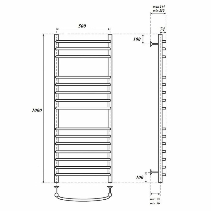 Полотенцесушитель водяной Point Альфа 50х100 хром PN05150S - 1