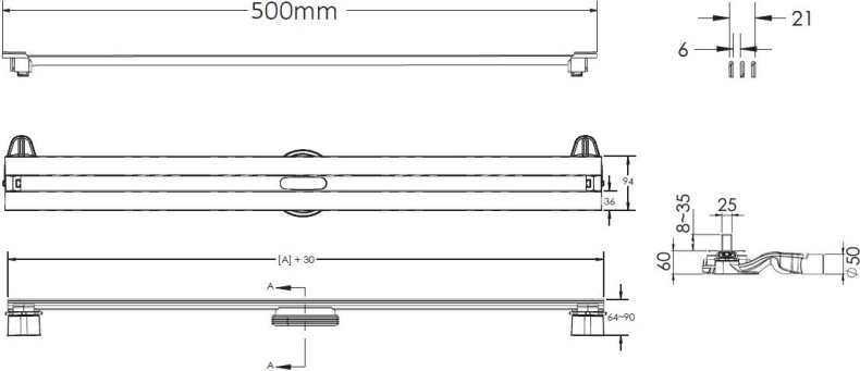 Душевой лоток Berges Wasserhaus Super Slim 500 50 см 090178 - 10