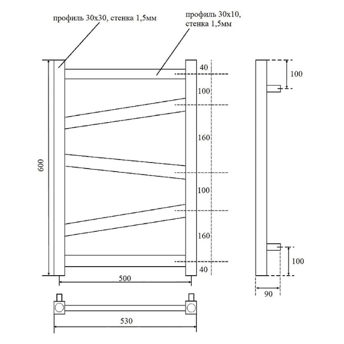 Полотенцесушитель водяной Point Феникс 50х60 черный PN15156B - 1