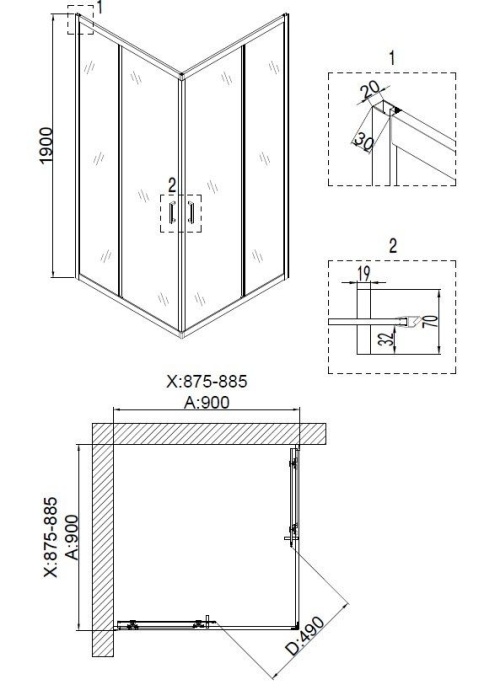 Душевой уголок Niagara Nova NG-6608-08 90x90, квадратный 66080811 - 2