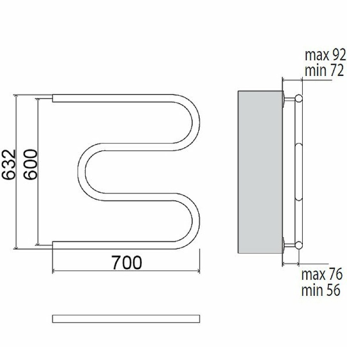 Водяной полотенцесушитель Terminus M-образный 600х700 Хром 4620768881220 - 2
