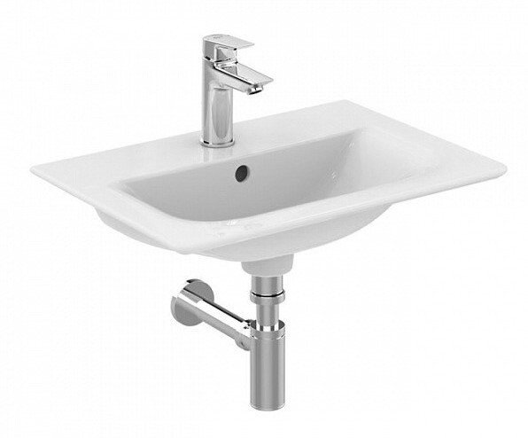 E027901 CONNECT AIR Vanity умывальник 84 см, для монтажа соло с дизайн-сифоном или с подстольем CONNECT AIR; отверстие под смес, с отверстием перелива - 0