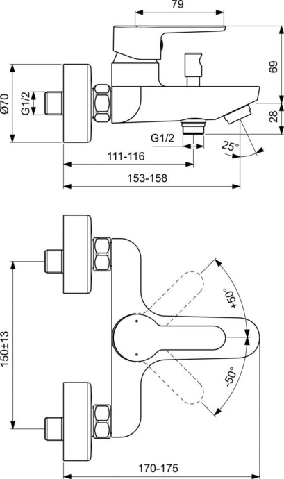 Смеситель для ванны с душем Ideal Standard Sesia хром BC208AA - 1