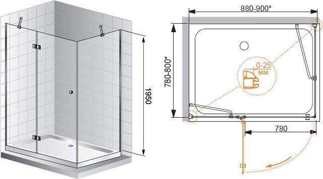 Душевой уголок Cezares Verona 120х100 хром стекло рифленое VERONA-W-AH-1-120/100-P-Cr-L - 9