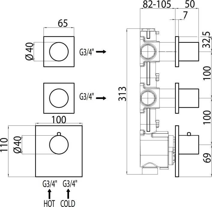 Термостат Bossini OKI 2 Outlets LP для ванны с душем, хром Z031203 Z031203.030 - 4