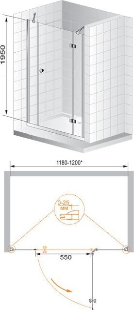 Душевая дверь Cezares Verona 210 хром стекло прозрачное VERONA-W-B-13-90+60/60-C-Cr - 8