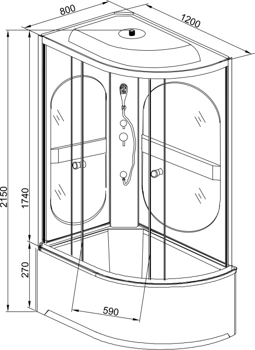 Душевая кабина DETO L520LNGM без крыши - 12