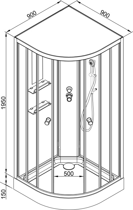 Душевая кабина Deto BМ1590 N (без крыши) BLACK BM1590NBLACK - 15