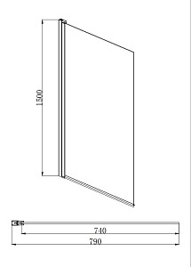 AQ DEL SBA 08015BL Шторка на ванну, одноэлементная, поворотная 800X1500 профиль черный, стекло прозрачное - 2