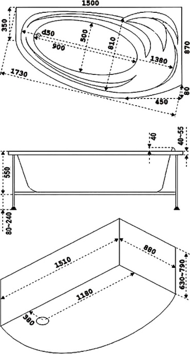 Акриловая ванна Bas Фэнтази 150x95 см R В 00041 - 5