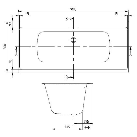 Квариловая ванна Villeroy&Boch Subway 3.0 180х80 с ножками и сливом-переливом, белый  UBQ180SBW2DV-01 - 2