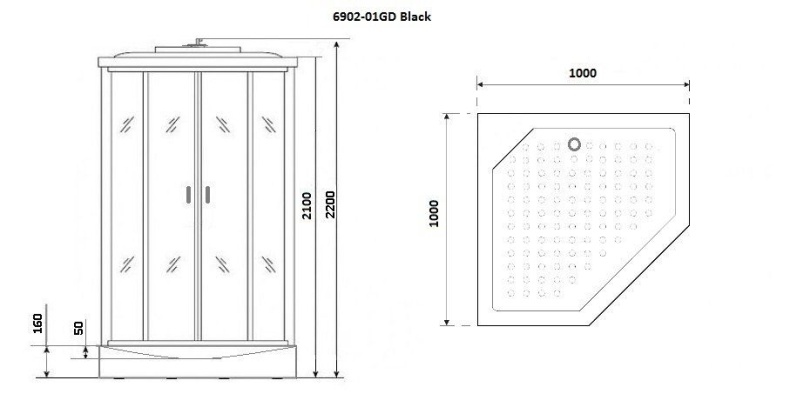 Душевая кабина Niagara Premium 100х100х220 черная NG-6902-01GD BLACK 69020134GDBLACK - 2