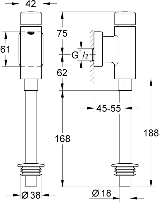 Смывное устройство для писсуаров Grohe Rondo 37339000 - 3