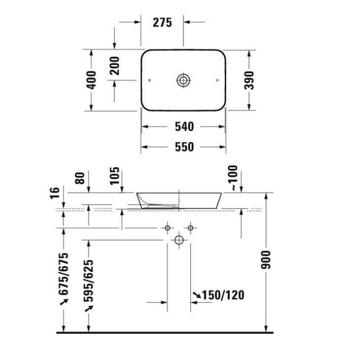 DURAVIT (Cape Cod) Раковина 550 x 400 мм, без площадки под смеситель, без перелива, цвет белый/белый 2347550000 - 1