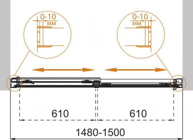 Шторка на ванну Cezares Tandem Soft VF 2 150/145 C Cr IV стекло прозрачное TANDEM-SOFT-VF-2-150/145-C-Cr-IV - 4