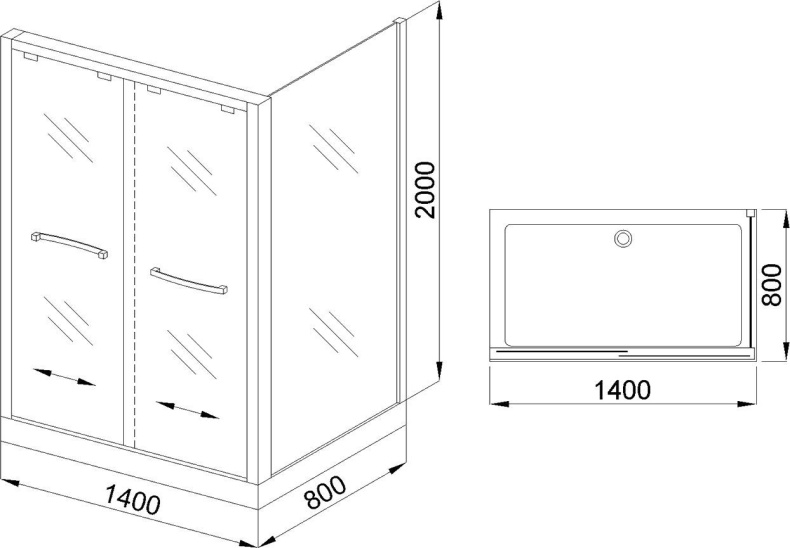 Душевой уголок Royal Bath 140х80 L профиль хром стекло прозрачное RB-L2011-1400-8-L - 6