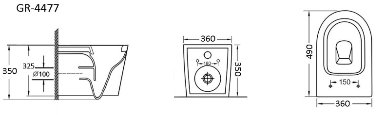 Унитаз GR-4477S (490*360*350) подвесной БЕЗОБОДКОВЫЙ  с тонкой крышкой - 5