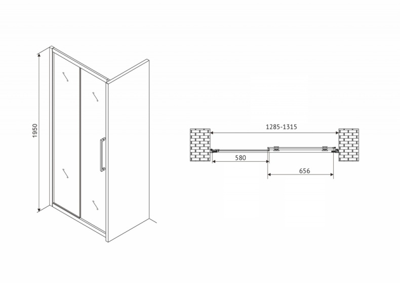 Душевая дверь Abber Schwarzer Diamant 130 хром  AG30130MH - 2