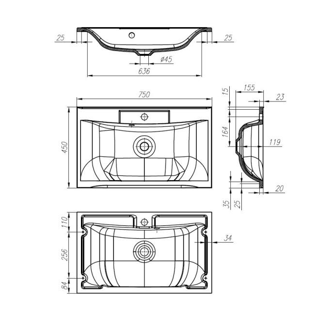 Тумба с раковиной Belbagno Marino 75 белый матовый - 11