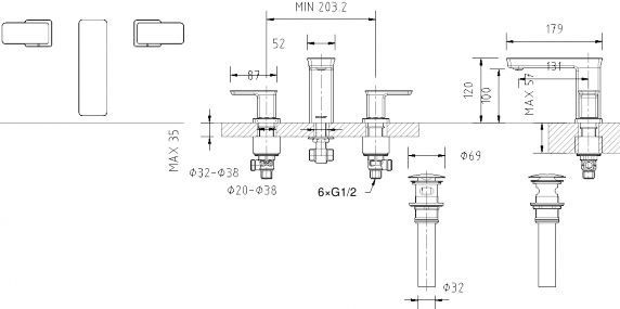 Смеситель на три отверстия Bravat Phillis  F256101C-ENG - 1