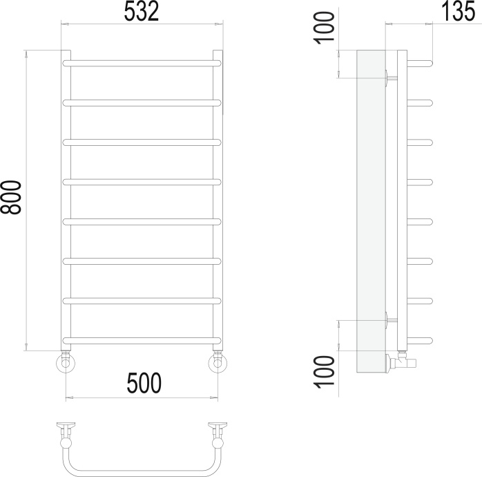 Водяной полотенцесушитель Terminus Стандарт П8 500x800 Хром 4670078530370 - 2