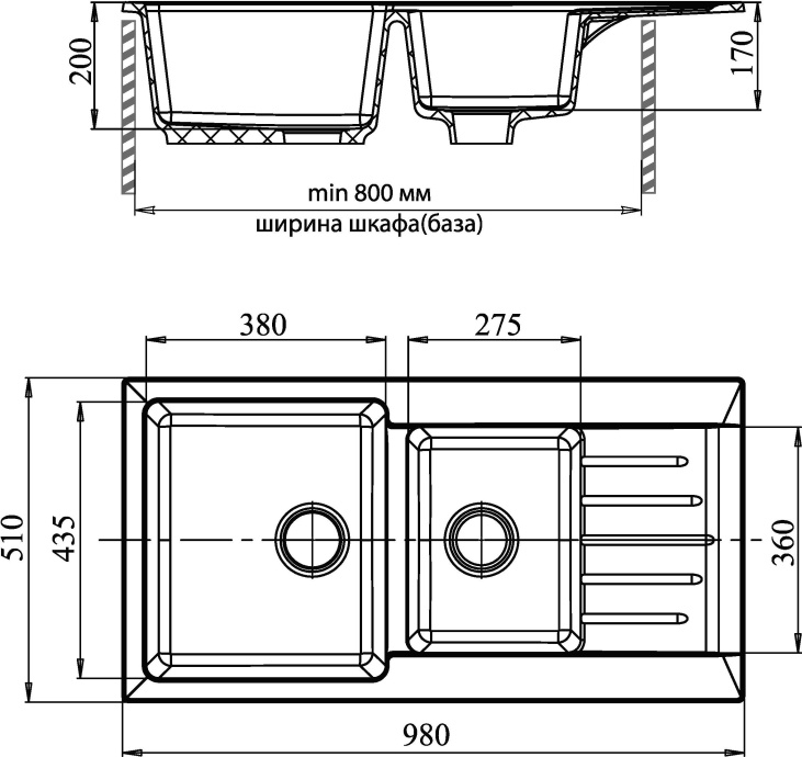 Мойка кухонная GranFest Practic GF-P980KL белый P-980 KL бел - 2