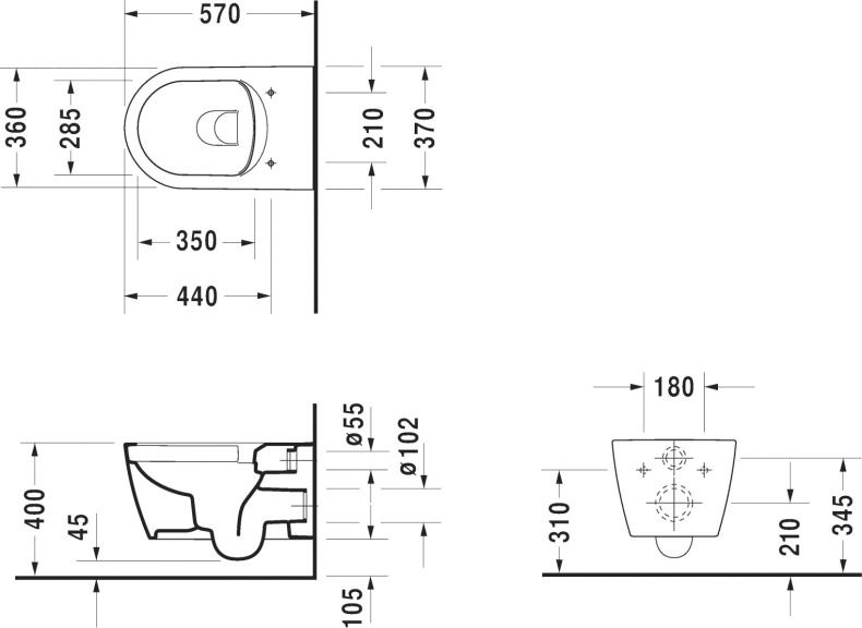 Чаша для подвесного унитаза Duravit Me by Starck белый, без сиденья  2529092000 - 4
