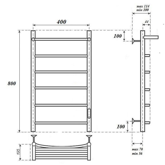 Полотенцесушитель электрический Point Афина 40х80 хром с полкой PN04848P - 1