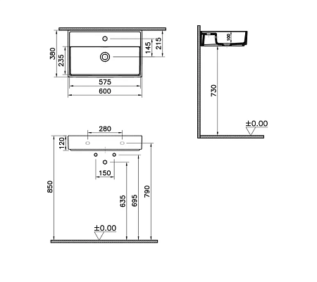 Накладная раковина Vitra ArchiPlan 60 белая 7401B003-0001 - 2