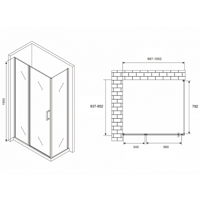 Душевой уголок Abber Sonnenstrand 100х85 хром стекло матовое AG04100MS-S85M - 1