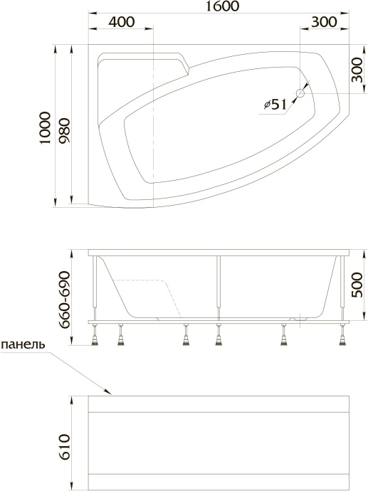 Акриловая ванна 1MarKa Assol  160х100 R 4604613303389 - 2