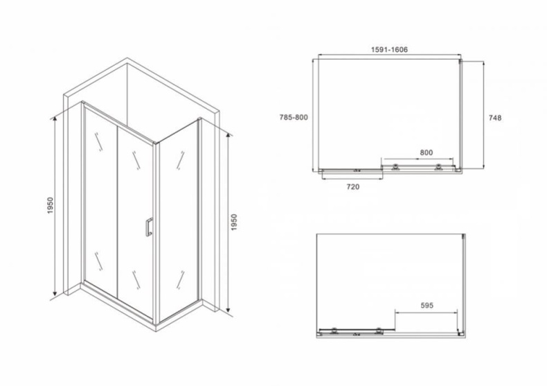 Душевой уголок ABBER Schwarzer Diamant 160х80 профиль черный  AG30160BH-S80B-S80B - 4