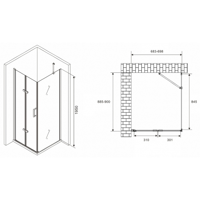 Душевой уголок Abber Zart 70x90 профиль хром стекло прозрачное AG08070P-S91 - 2