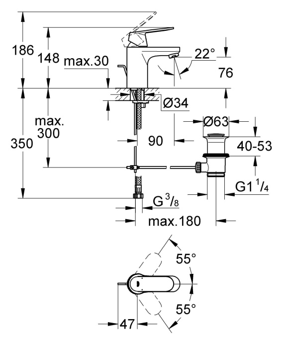 Смеситель Grohe Eurosmart Cosmopolitan 3282500E для раковины - 15