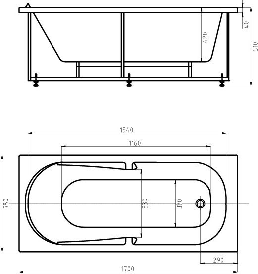 Акриловая ванна Aquatek Лея 170x75 см LEY170-0000057, белый - 1