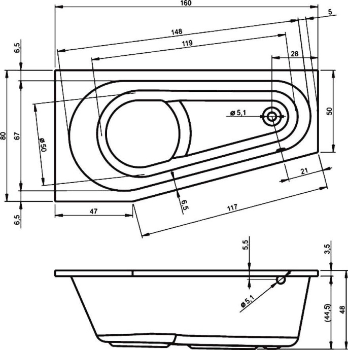 Акриловая ванна Riho Delta 160 R B068001005 - 0