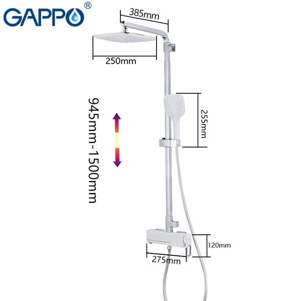 Душевая система Gappo, излив является переключателем на лейку белый/хром G2417-8 - 6