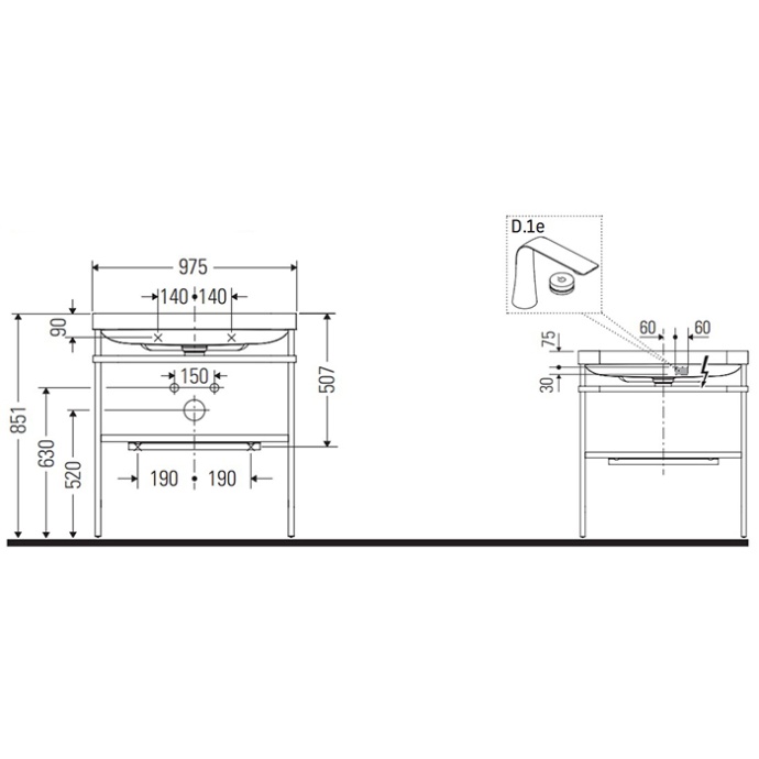 Duravit Happy D.2 Plus Консоль напольная с умывальником 975х490х850 мм, с 1 отв под смесит, 1 ящик, выпуск и сифон в комплекте, цвет белый глянцевый HP4838O2222 - 1