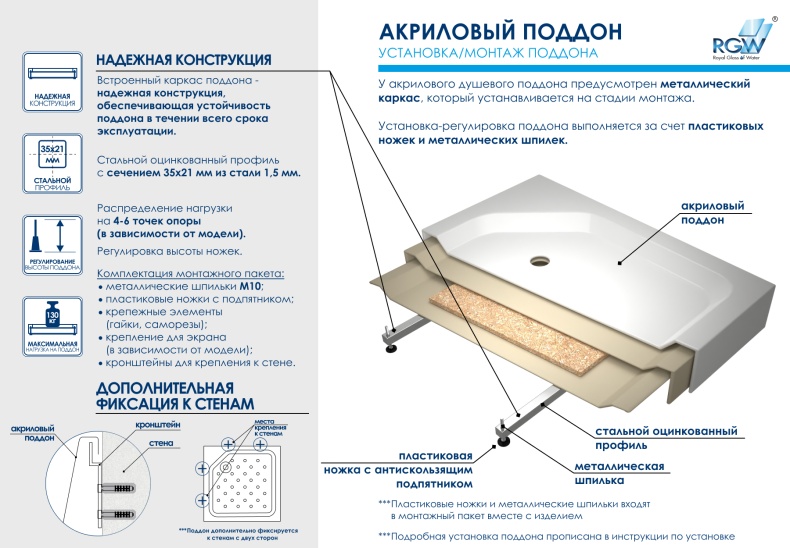 Душевой поддон 100*100 RGW LUX/TN-TR /Трапеция Ø90  (для PA-86) 16180500-41 - 3