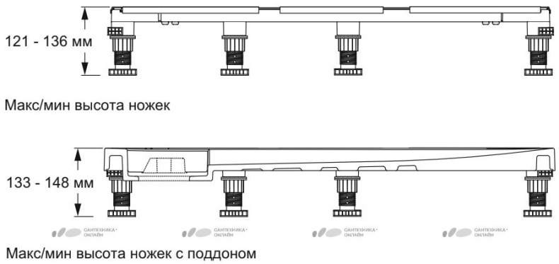 Ножки для душевого поддона Jacob Delafon Flight E62472 без экрана E62472-00 - 2