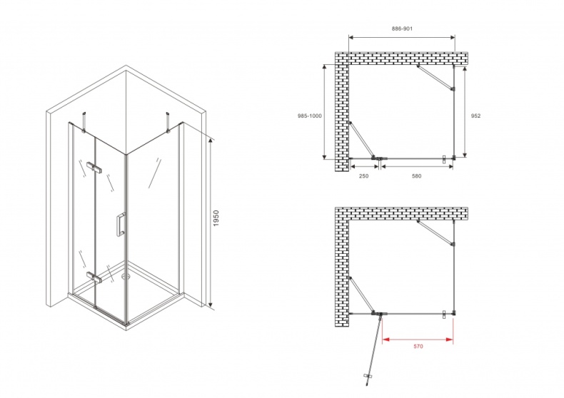 Душевой уголок Abber Zart 90x100 профиль хром стекло прозрачное AG08090P-S101 - 2