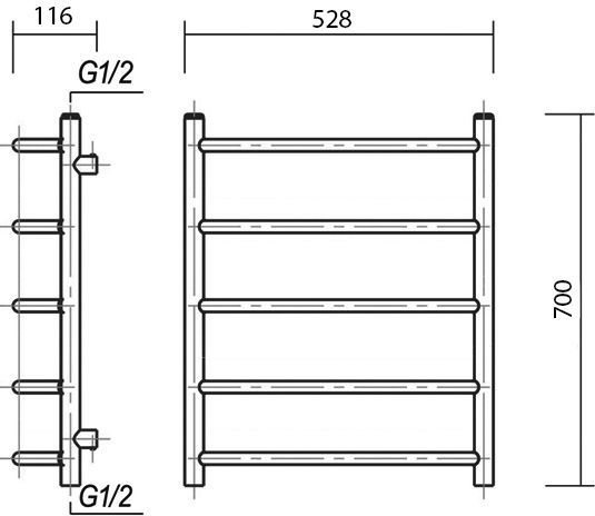 Полотенцесушитель водяной Domoterm Калипсо П5 50x70, хром Калипсо П5 500x700 - 3