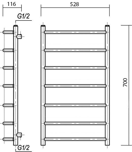 Полотенцесушитель электрический Domoterm Калипсо П7 50x70, хром, L Калипсо П7 500x700 EL - 2