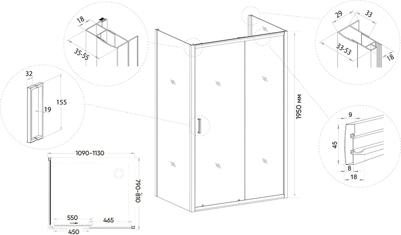 Душевой уголок Veconi Rovigo RV-046B 110x80, черный - 2