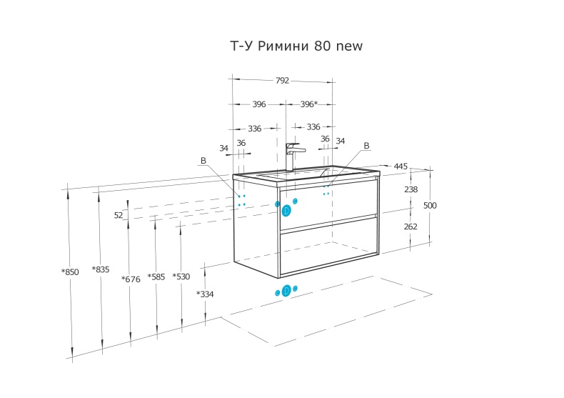 Тумба с раковиной Aquaton Римини 80 черный глянец 1A2267K1RN950 - 6